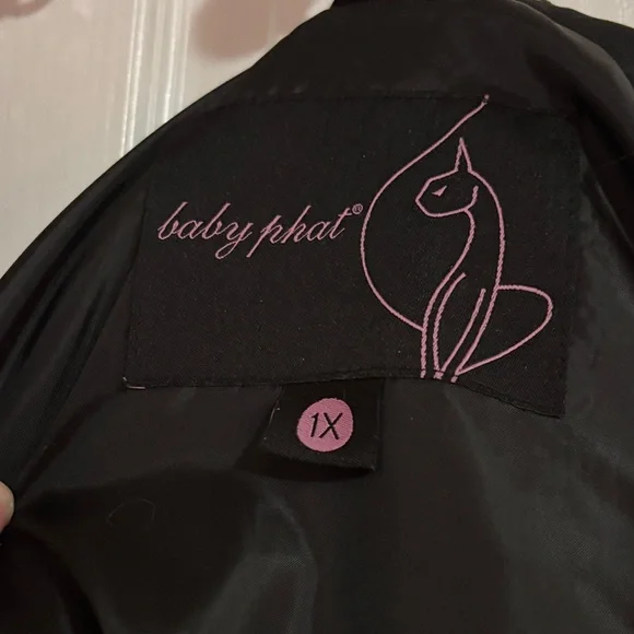 Baby Phat Satin Black Puffer Coat with Faux Fur Hood - Picture 6 of 8